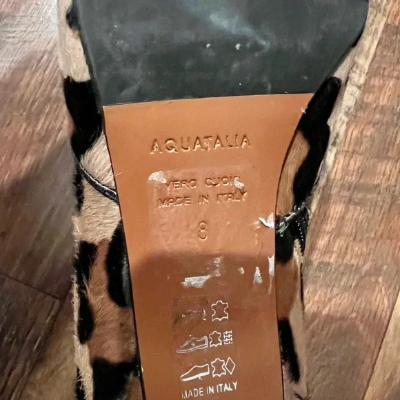 AQUATALIA Marilisa Leopard Calf Hair Kitten Heel Booties Size 8 - Picture 5 of 13